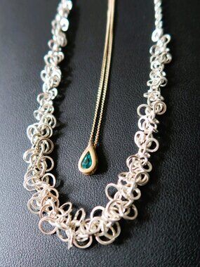 It's Mint To Be! Vintage Avon Green Teardrop & Chunky Ring Chain 2 Necklace Set